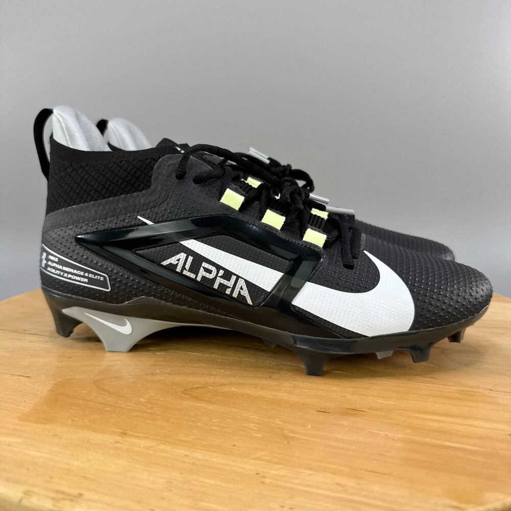 Nike Alpha Menace Elite 4 Mens Size 10.5 Football Cleats‎ Black White nby NEW